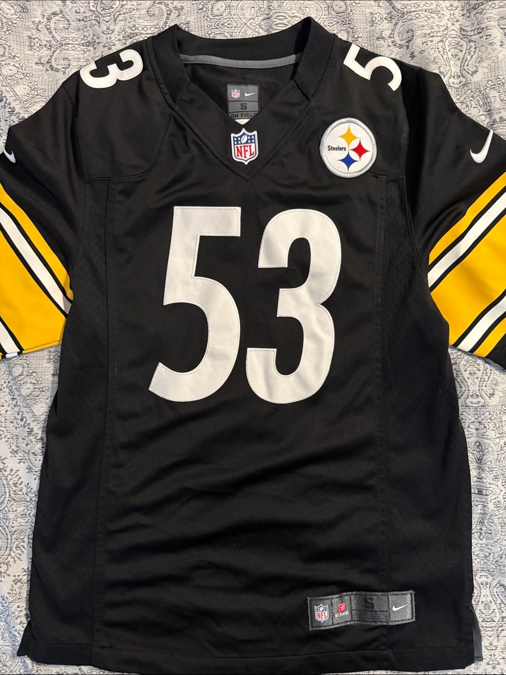 Nike Pittsburgh Steelers #53 Black & Yellow Jersey - Small